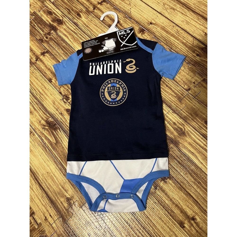 NWT MLS Soccer Philadelphia Union Baby 3pc Creeper Set 24m